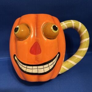 Vtg Lillian Vernon 3D Bulging Eyes Googly Pumpkin Head Mug/Cup HTF Halloween